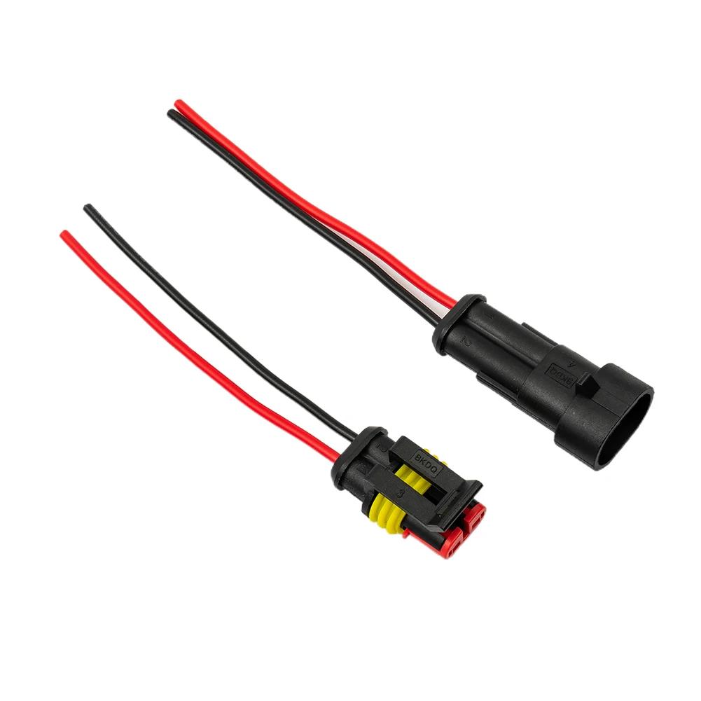 Long Lasting 2 Pin Amp/Tyco Waterproof Wire Connectors with Cable Kits for Automotive and Motorcycle Use (10 Sets)
