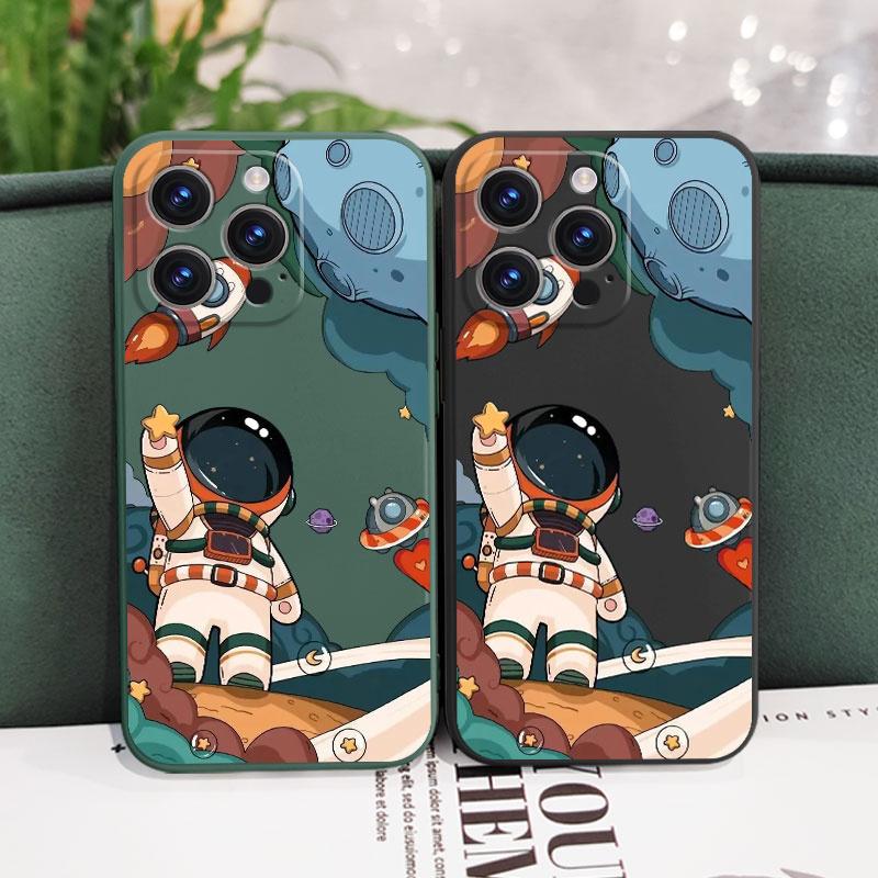 Rakete Astronaut Weiches Flüssigsilikon Fallschutzhülle Abdeckung Für iPhone 16 16e 15 Pro Max 14 Plus 13 12 11 Samsung Galaxy S25 S25 XiaoMi Redmi