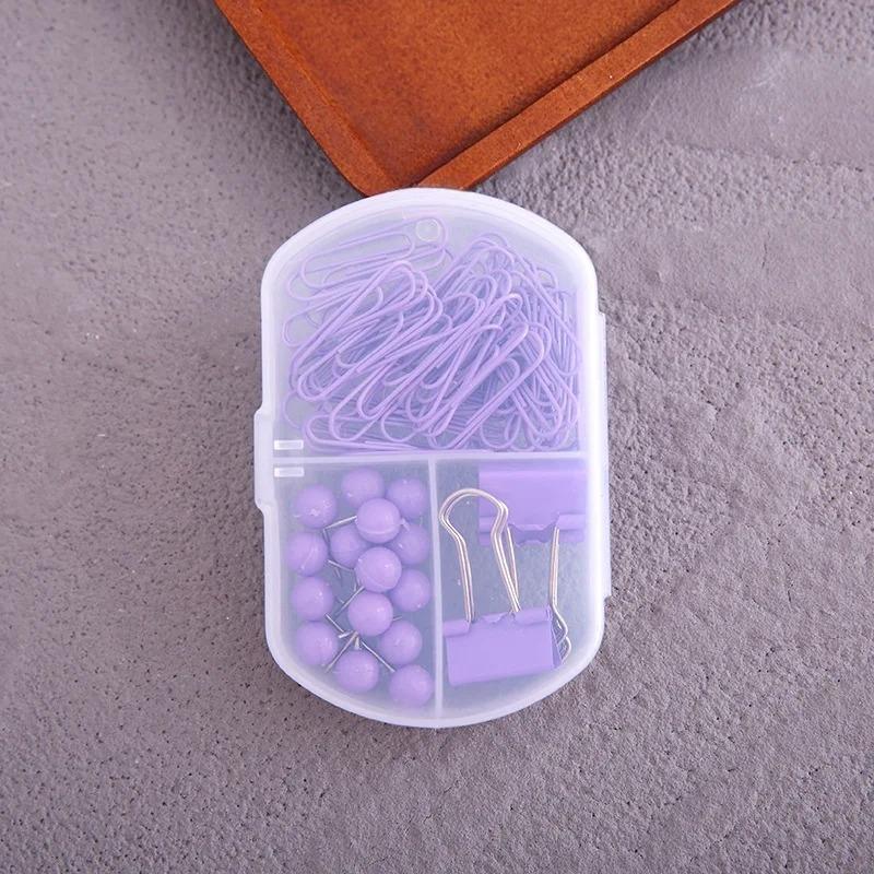 Colorful 3-in-1 Stationery Set - Cute Paper Clips, Binder Clips & Thumb Tacks Combo for School Office Accessories