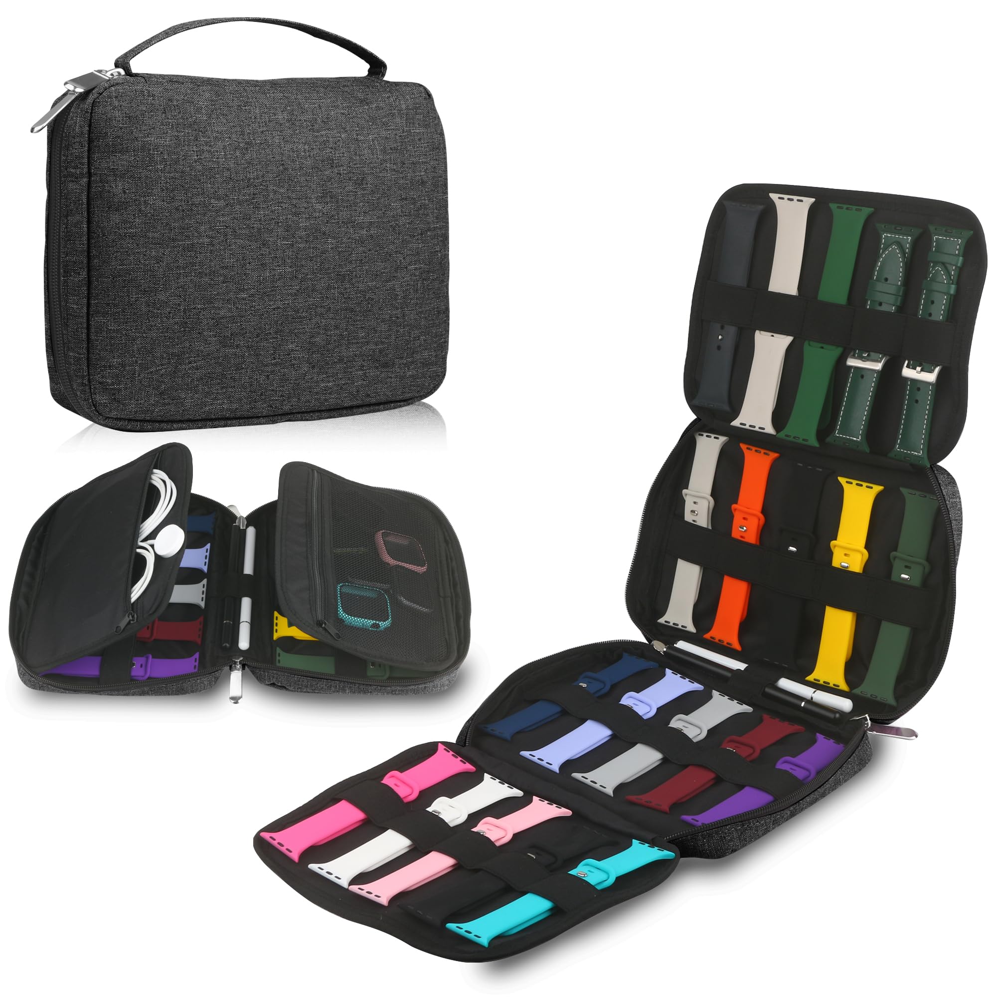 

Сумка для хранения 20 ремешков для часов, сумка-органайзер для ремешков для часов, дорожный чехол для ремешков для часов, совместимый с ремешком для Apple Watch чёрный