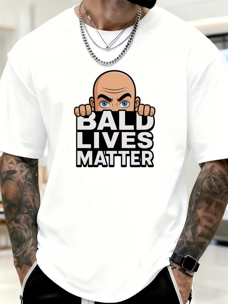 Mens bald lives matter funny t shirt graphic tee casual short sleeve crew neck S