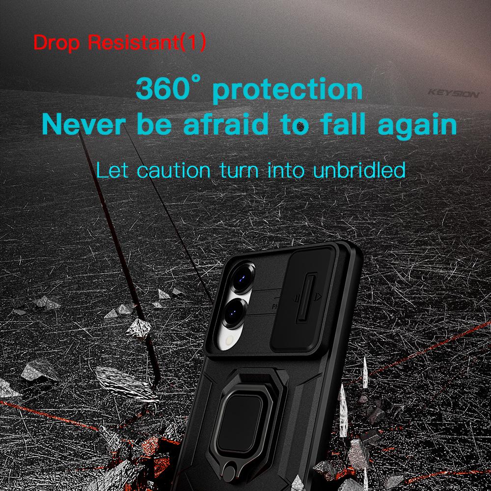 KEYSION Shockproof Case for Samsung S25 Edge 5G Slide Camera Lens Protection Ring Stand Phone Back Cover for Galaxy S25 Edge 5G