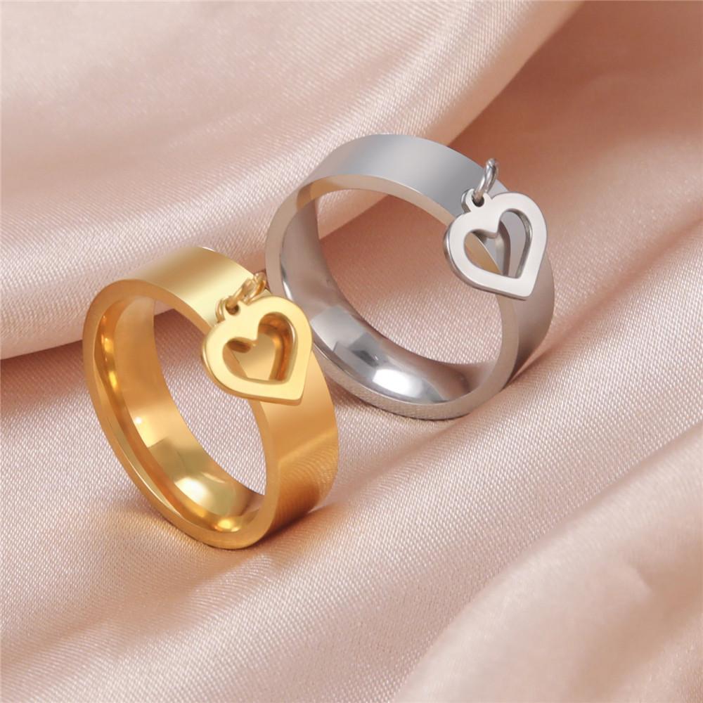 Heart Charm Rings for Women Bohemian Stainless Steel Gold Aesthetic Ring Trend Korean Jewelry Birthday Gift