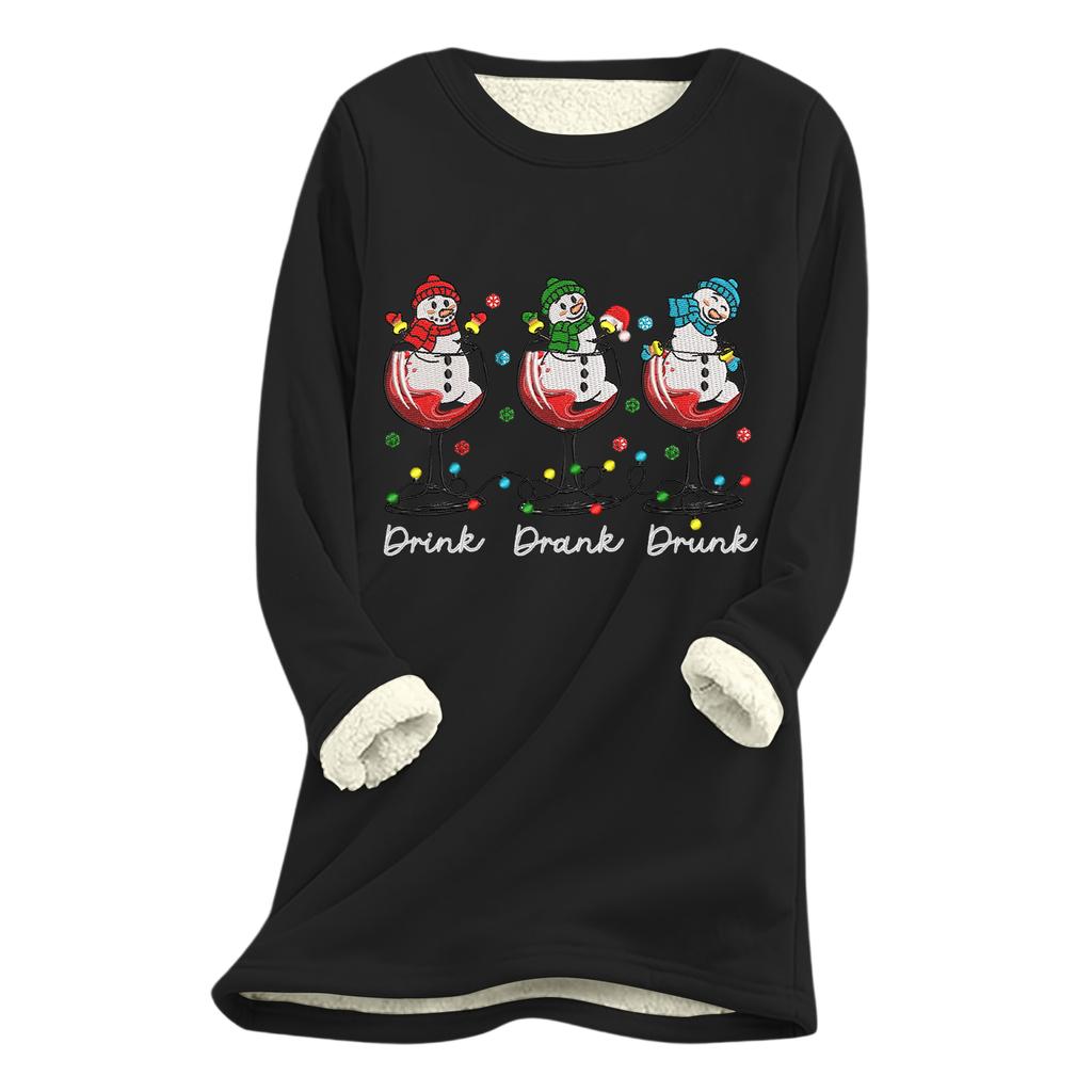 Women's Christmas Print Thick Plush Lambswool Warm Long Top