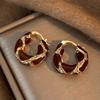 6pcs Tiger Eye Stone Earrings Set. Maillard Tone Geometric Hoops, Vintage Style for Daily and Party Wear.
