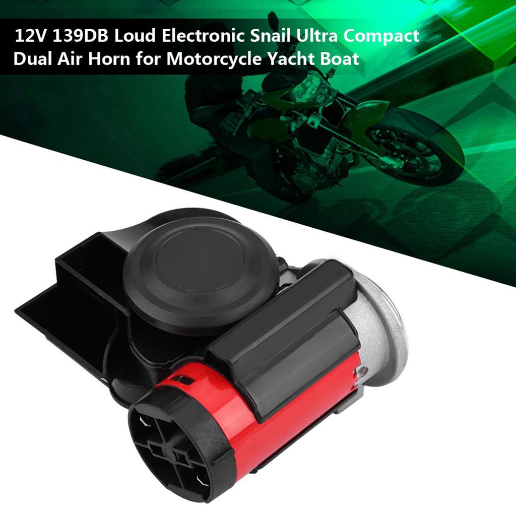 12V 139DB Loud Electronic Snail Ultra Compact Dual Air Horn for Motorcycle Yacht Boat
