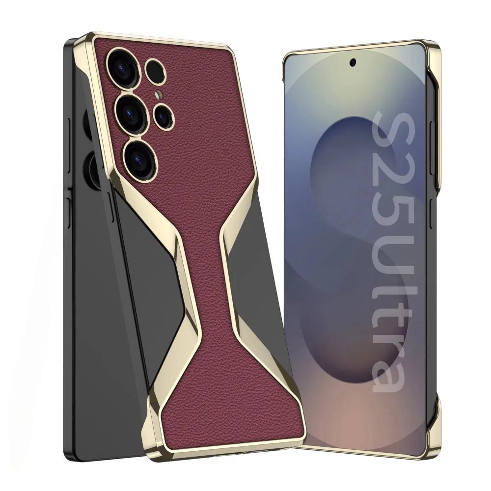 Electroplate Leather Galaxy S25 Ultra Phone Case for Samsung Galaxy S25 Ultra  Plating Plastic Hard Shell Protective Back Cover