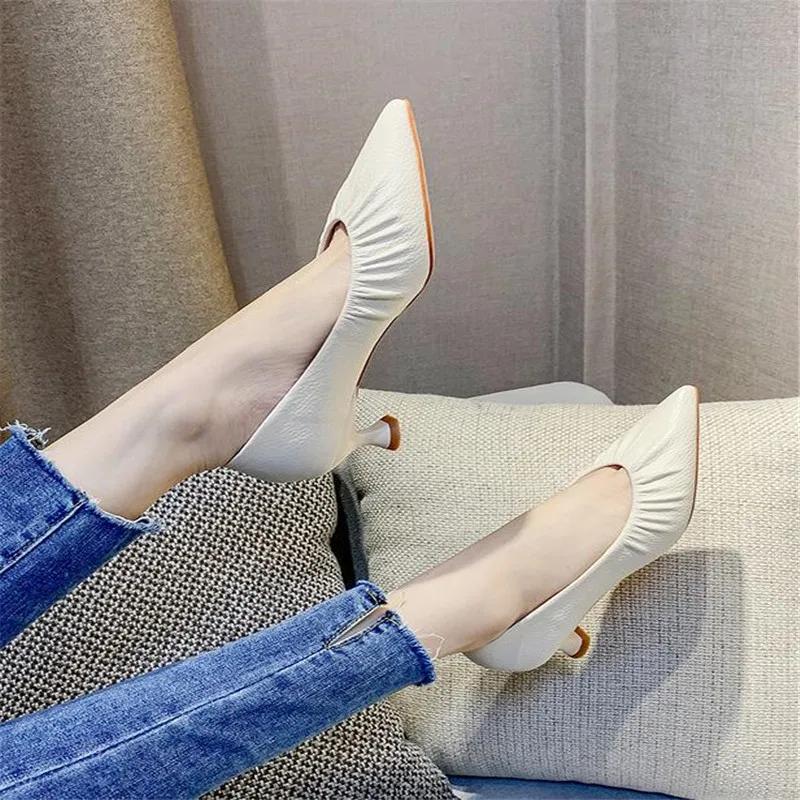 Größe 34-40 Damen 4,5cm Hohe Absätze Qualitäts-Pumps Dame Spitz Mittelhoch Absatz Flacher Ausschnitt Mutter Büro Abschlussballschuhe