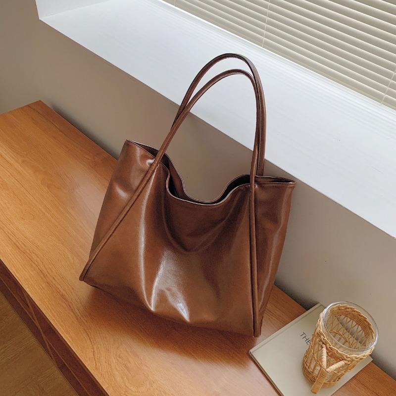 

Ретро новая большая вместительная сумка через плечо модная однотонная сумка-тоут женская сумка светло-коричневого