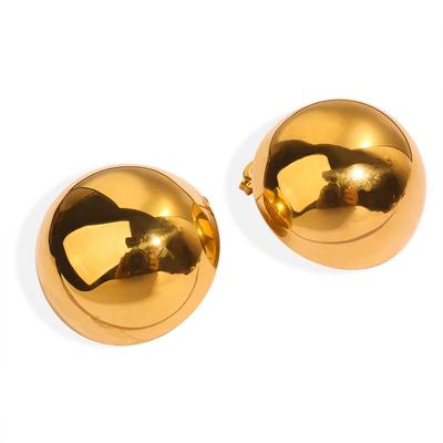 Fashion Gold Round Earrings Glossy Hollow Design Ear Buckle Titanium Steel Plated Real Gold Earrings Women