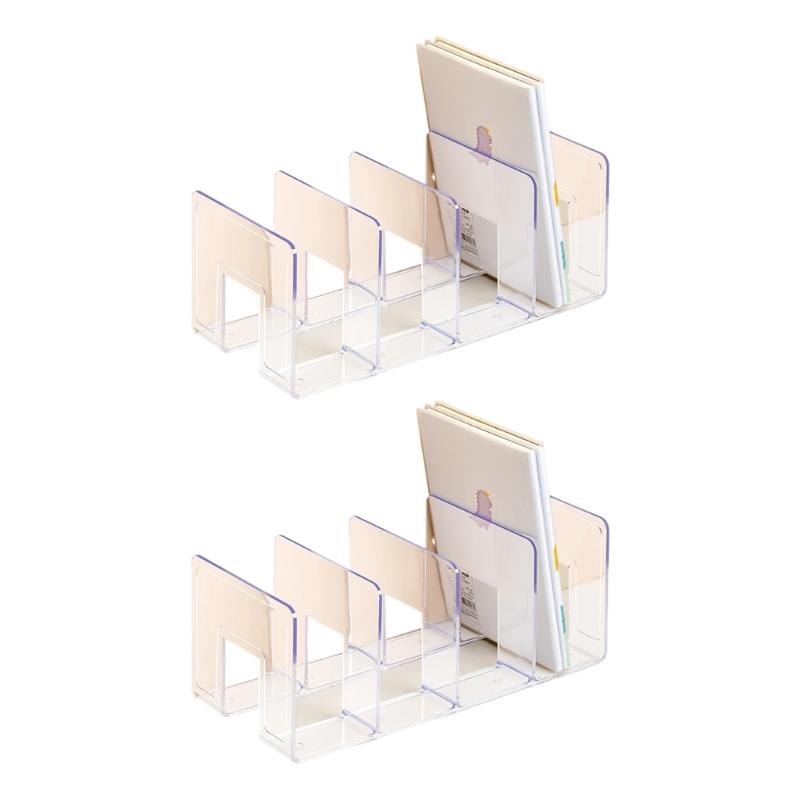 2Pcs Desk Bookend Acrylic Book End 4 Section Book Organizers Stand Magazine Stand Space Saving Shelf Bookend 32x14x13cm
