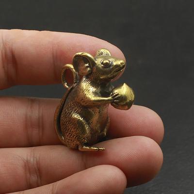 Brass Mouse Catch Peach Mini Rat Desk Decoration Bronze Kawai Animal Metal Figurine Traditional Chinese Zodiac Retro Ornaments