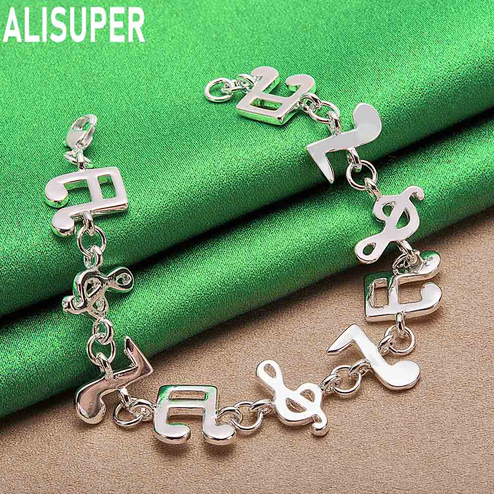 925 Sterling Silver Musical Note Element Side Chain Bracelet - Exquisite Gift Jewelry
