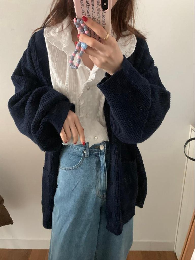 2026 Early Spring/Autumn Korean Inspired Hollow Out Embroidered Long Sleeve Women's Shirt