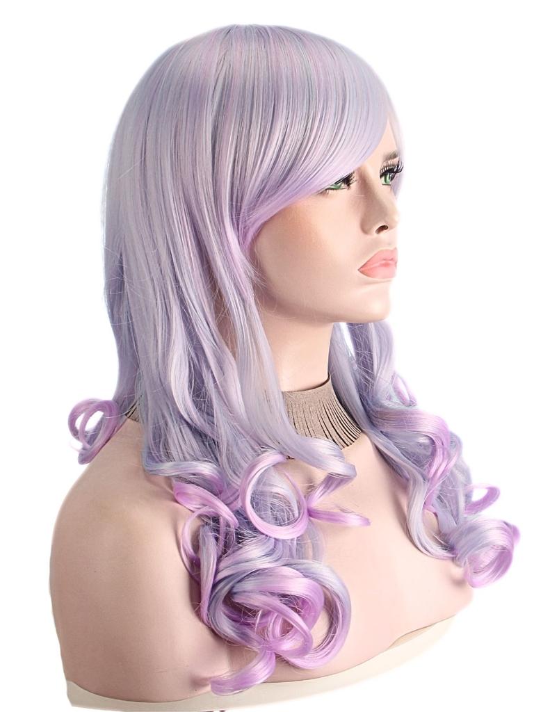 Dreamy purple curly hair wigs with center part bangs high temperature fiber synthetic wigs for women cosplay costume gifts