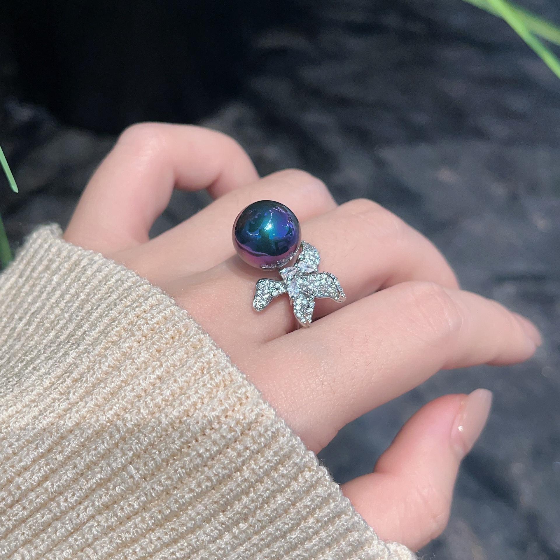 

Циркон Полный Бриллиант Жемчужное Кольцо Женский Дизайн Чувство Регулируемое Французский Темперамент Кольцо на Указательный Палец Opening adjustable