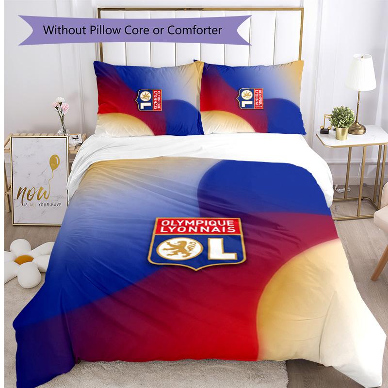 Lyon FC Printed 3PCS Bedding Set Breathable Duvet Cover with Pillowcases Decorative Bed Linen for Bedroom Home
