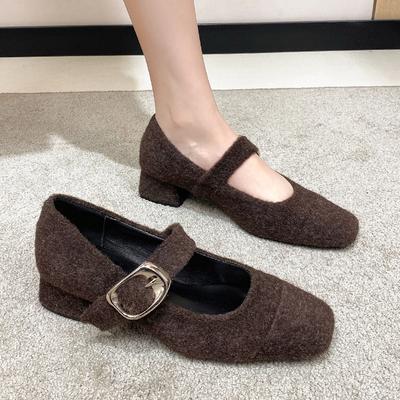 Damen Square Toe High Heels Schuhe Wildleder Marie Janes Schuhe Neu Winter Frau Marke Mode Flach Elegant Pumps Zapatillas