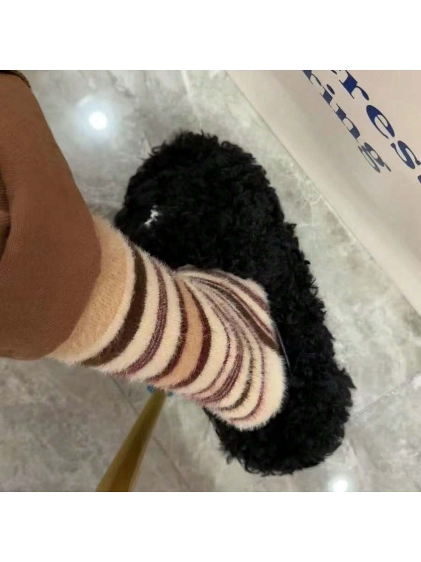 

1 Pair Colorful Striped Socks Women Autumn Winter Mink Fleece Floor Socks Soft Thick Plush Indoor Socks Female Fluffy Socks One Size