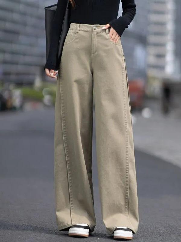 Women's Khaki Wide-Leg Jeans, New 2026 Style - Loose, Slimming, Versatile Straight-Leg for Spring & Autumn