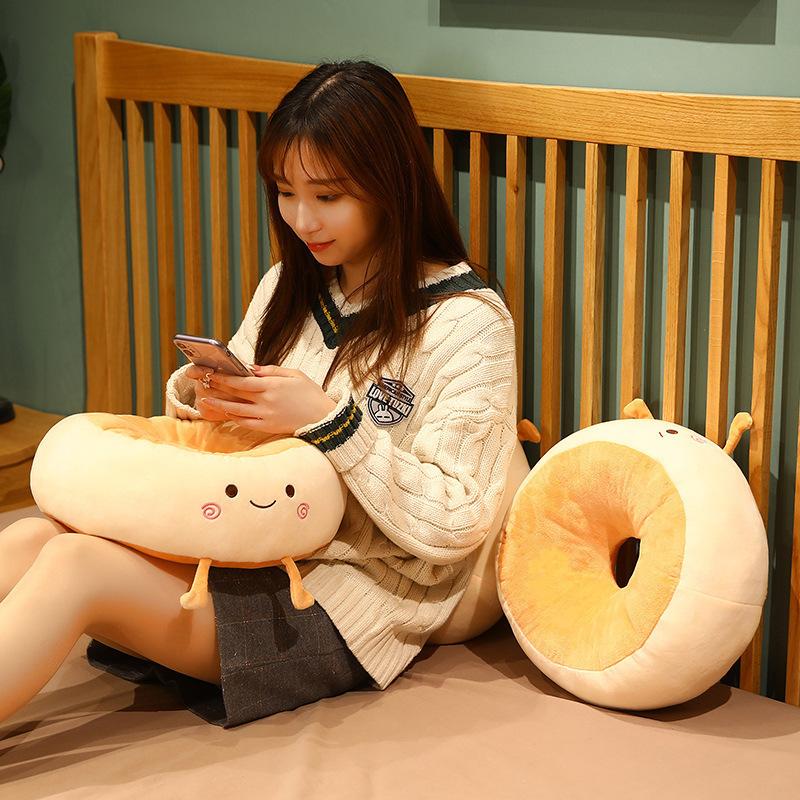 Kawaii Bread Toast Plush Cushion Home Office Chair Floor Cushion Thickened Soft Non Slip Sitting Pad Round Nap Pillow Girls Gift