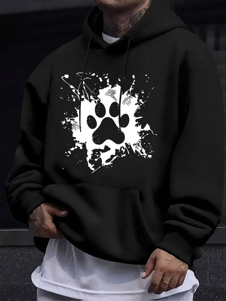 American/European Style Unisex Autumn/Winter Printed Hoodie Long-Sleeve Sweatshirt, Ink Splatter Pet Paw Print Art Hooded Print Sweatshirt, Trendy Cas