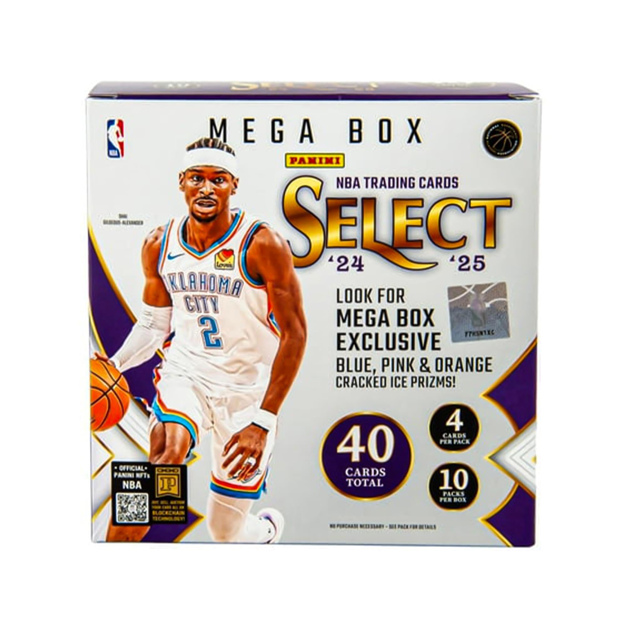 

2024-25 Panini Select NBA Basketball Мегабокс – Официальные коллекционные карточки – Розничный эксклюзив Синие и красные призмы, Карточка новичка и Вставка – Запечатанная коробка