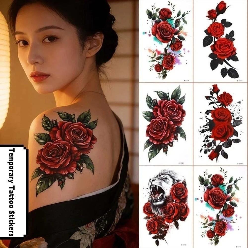 Green Leaf Flower Temporary Tattoo Stickers Waterproof 3D Texture Lion Snake Tattoo Stickers Leopard Lion Snake Personalized
