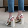 One word with thick heel Roman sandals women's 2025 new summer wear with skirt square head high heels soft sole not tired feet