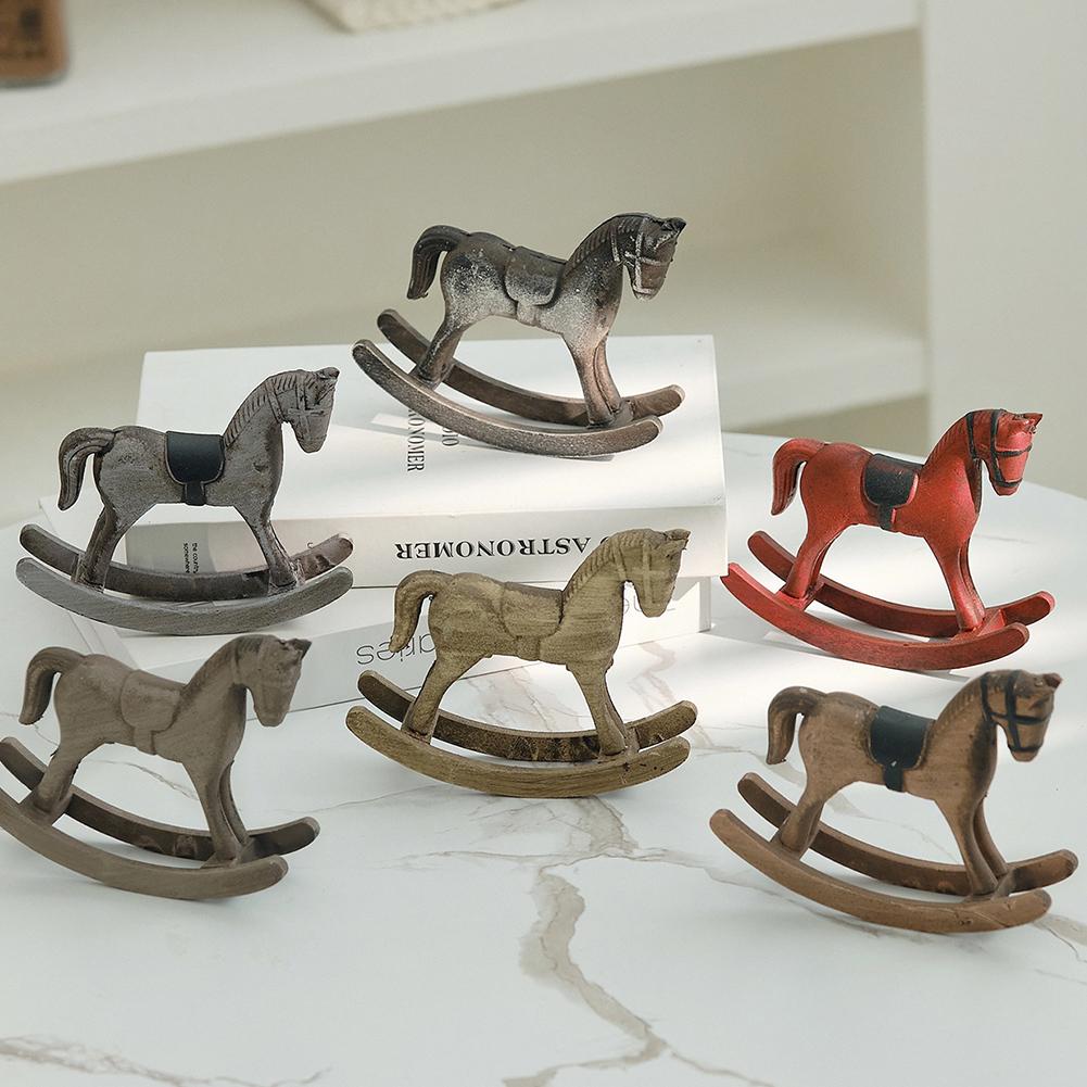 Nordic Retro Wooden Rocking Horse Ornament Desk Decor Balance Art Adornment Creative Hand Carved Animal Figurines For Kids Gift