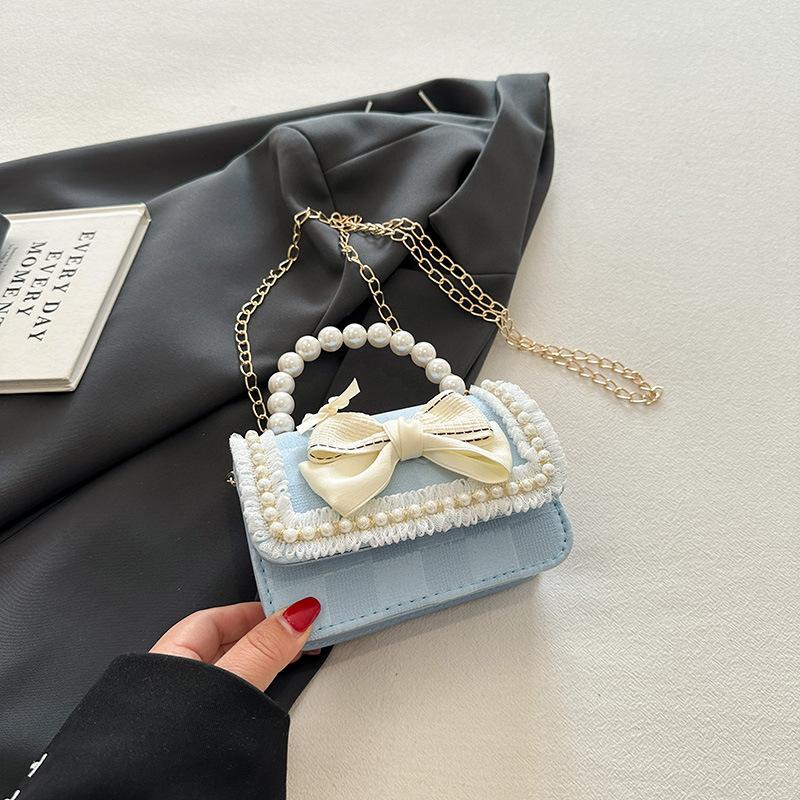 

Модна перлина особистість красива повсякденна жіноча сумка 2024 весна та літо нова сумка бант декоративна жіноча сумка світло-синій колір