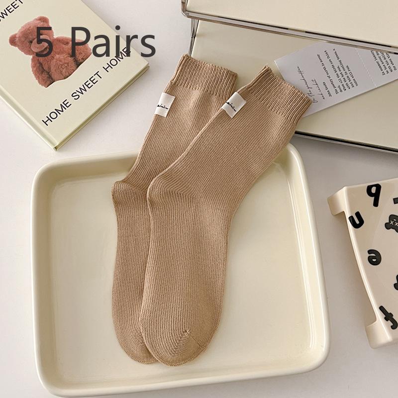 5 Pairs of New Female Spring and Autumn Sweat Absorbing All Build In The Tube Cotton Pile Socks
