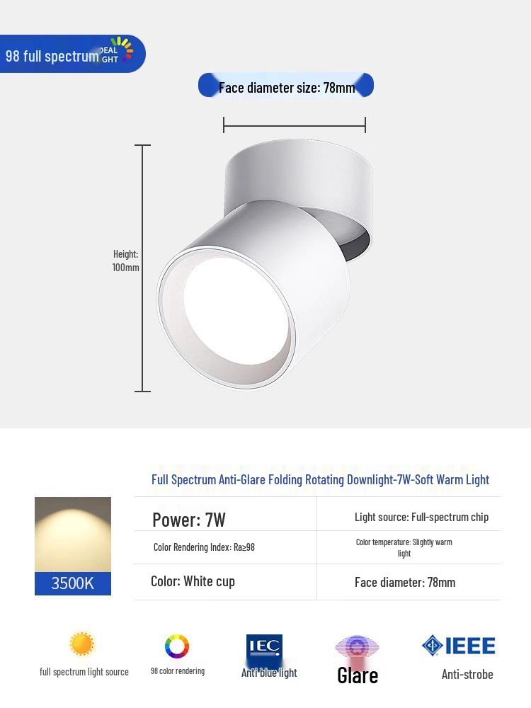 Adjustable Angle Surface-Mounted Downlight for Bedroom and Corridor
