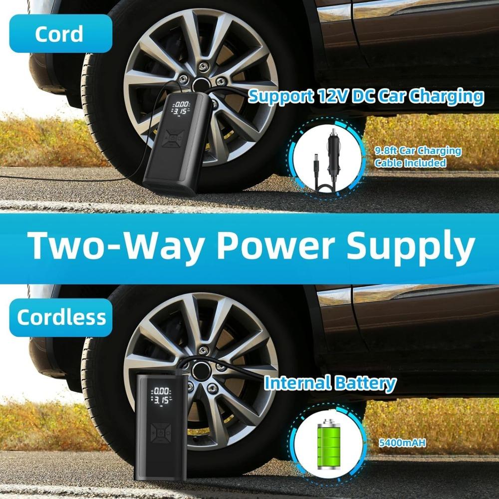 

COSOOS Rechargeable Tire Inflator Portable Air Compressor for Car Tires with Digital Tire Pressure Gauge,Air Pump for Motorcycle чорний