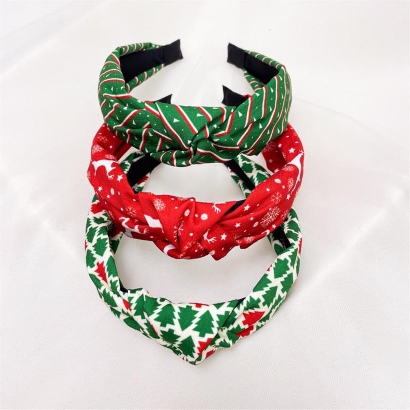 Women Headband Fashion Headband with Knot Christmas Printing Ladies Headdress