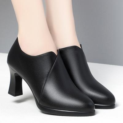 Comfortable Deep Mouth Soft Leather Anti-slip Mother Shoes Spring Women's Pointed Toe Black High Heels Office Shoes Women