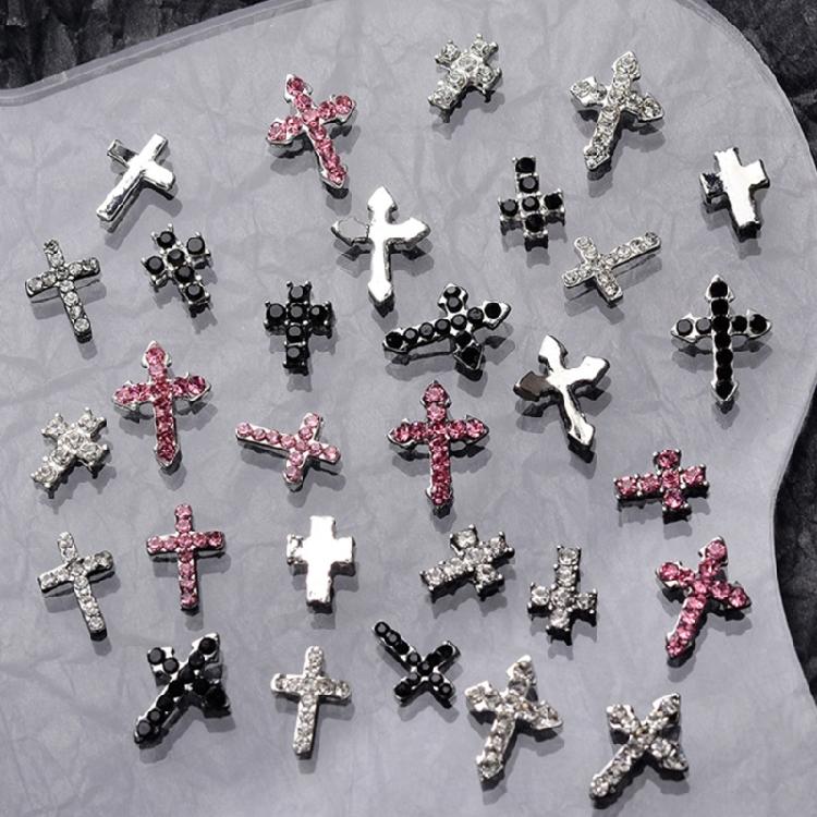 10Pcs Retro Cross Nail Charm Alloy Rhinestones Cross Charms Punk Gothic Nail Art