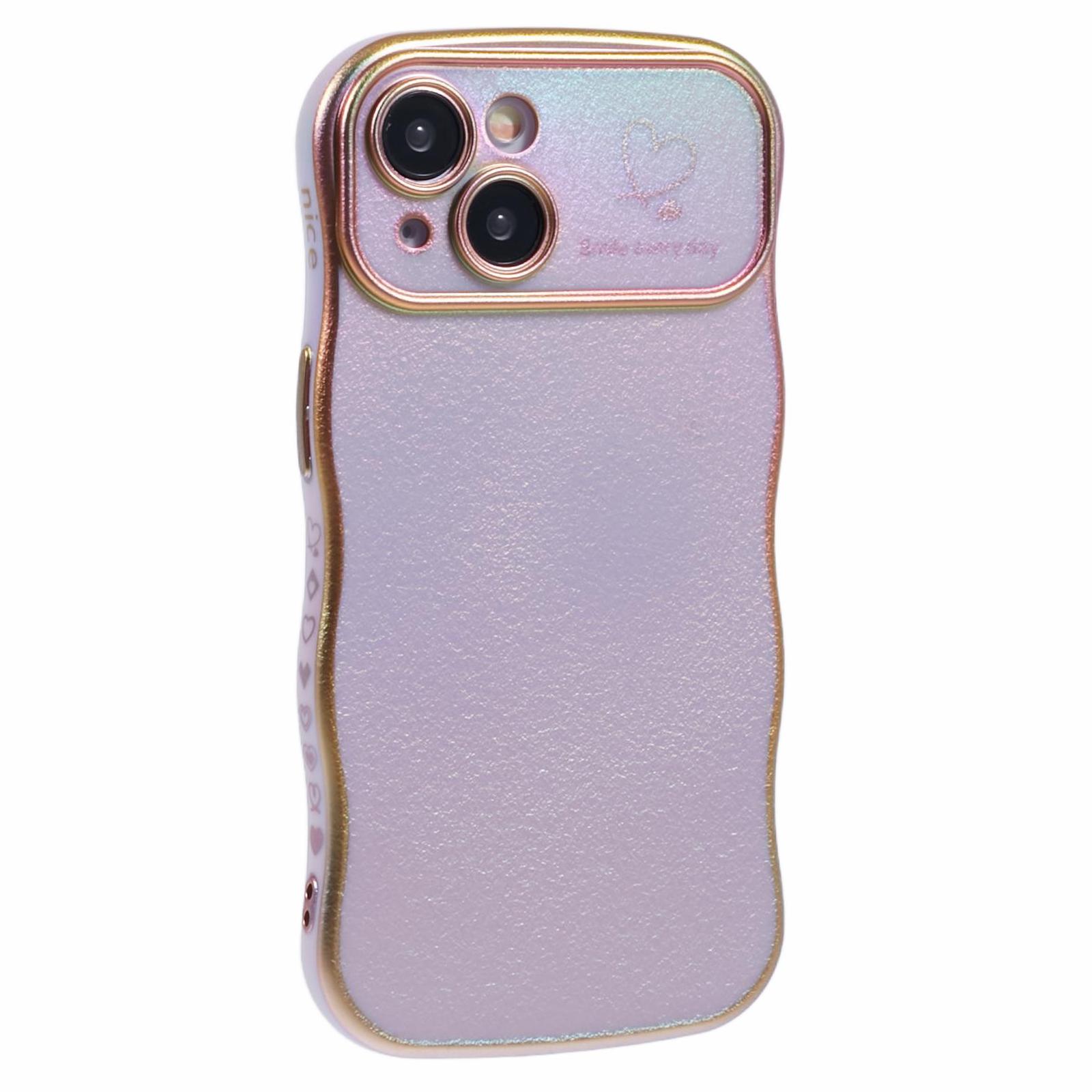 

For iPhone 14 Case Curly Shape Love Heart TPU Phone Cover Iridescent Gradient Colorful Purple
