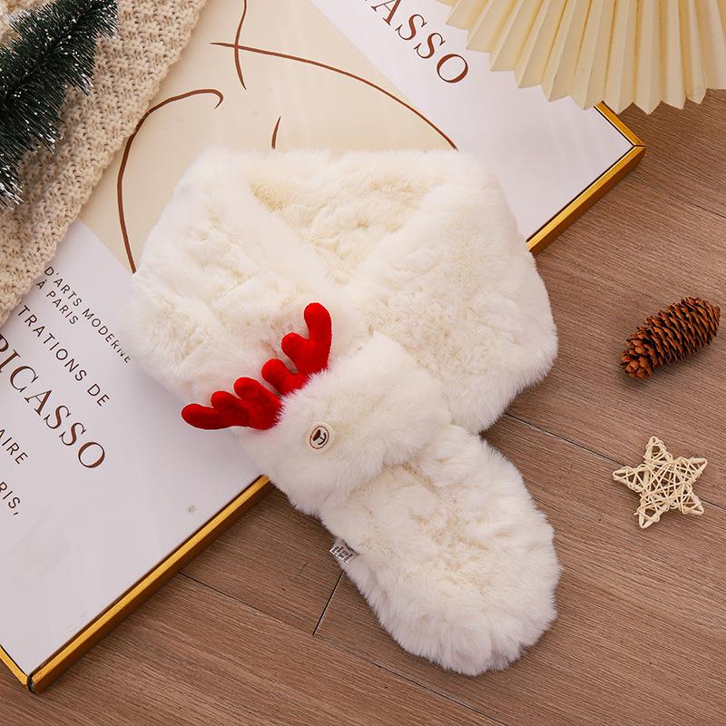 Snood en peluche bois de cerf rouge style coréen: Écharpe d'hiver pour femmes