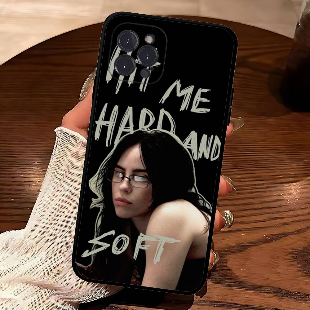 

Pop E-Eilish Star B-billie Phone Case For IPhone 16 Pro Max 15 17 Plus 14 13 12 Mini 11 Black Cover iPhone 15 pro