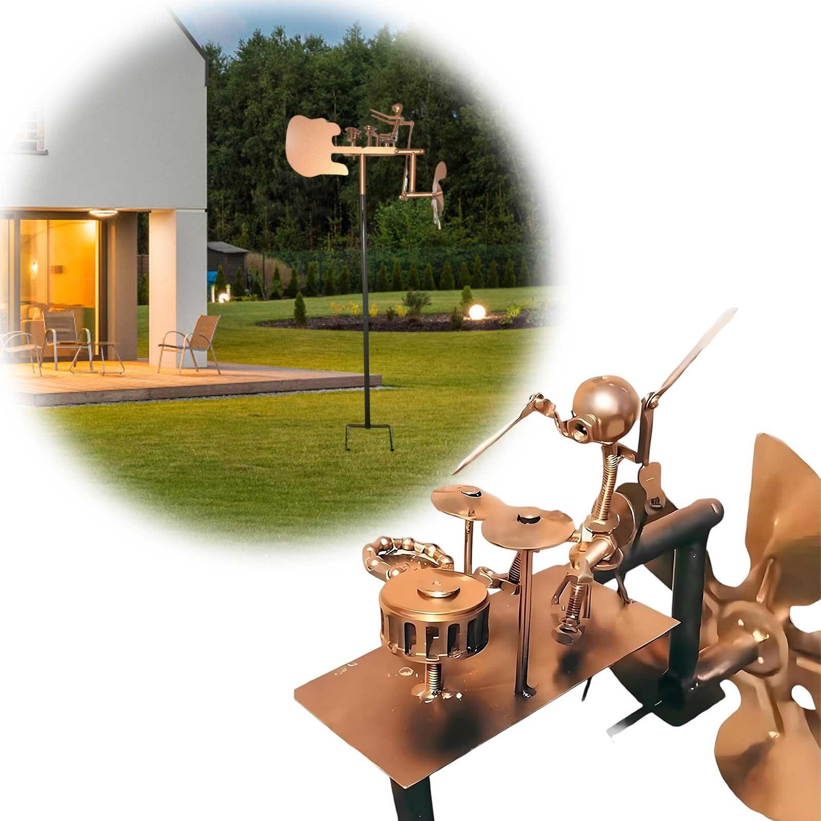 Handmade Metal Drummer Windmill, Drummer Windmill Garden Decoration, Percussionist Music Figurines,Fun Wind-Powered Sculpture One Size