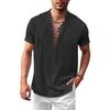 Estate Nuova Maglietta a Maniche Corte in Cotone Lino da Uomo Mezza Bottonatura Collo Henley Tinta Unita Traspirante Leggera Top Maschili