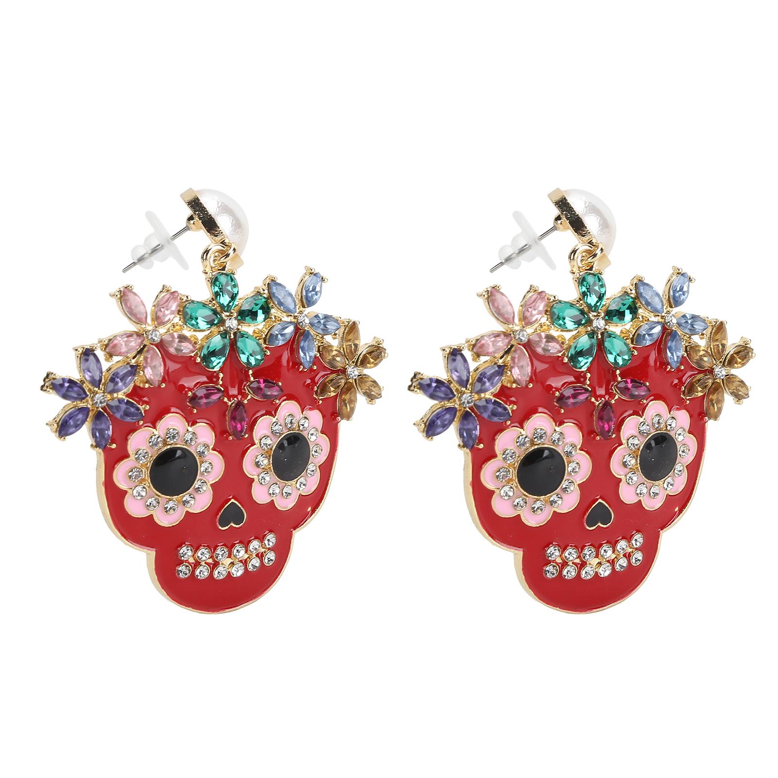 

Серьги-черепа Преувеличенный стиль Стразы Пусеты Женские Сплав Петля для уха для повседневного наряда красный