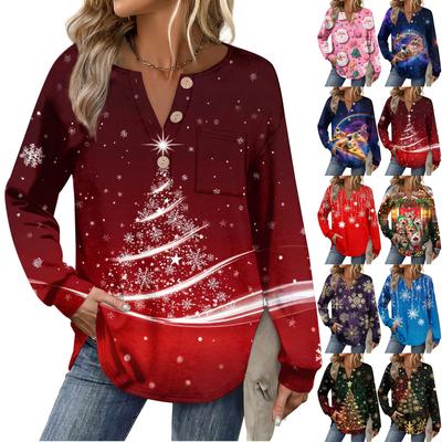 Damen Retro Bedrucktes Modisches Langarm-Top