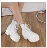 Fashion Platform Heeled Boots White Cross-tied Trendy Shoes Women Heels Round Toe Ankle Booties Comfort College Student Shoes