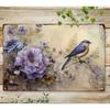 Pájaro Azul Vintage Señal Metálica Floral Morada Arte de Pared Retro Decoración Rústica de Granja