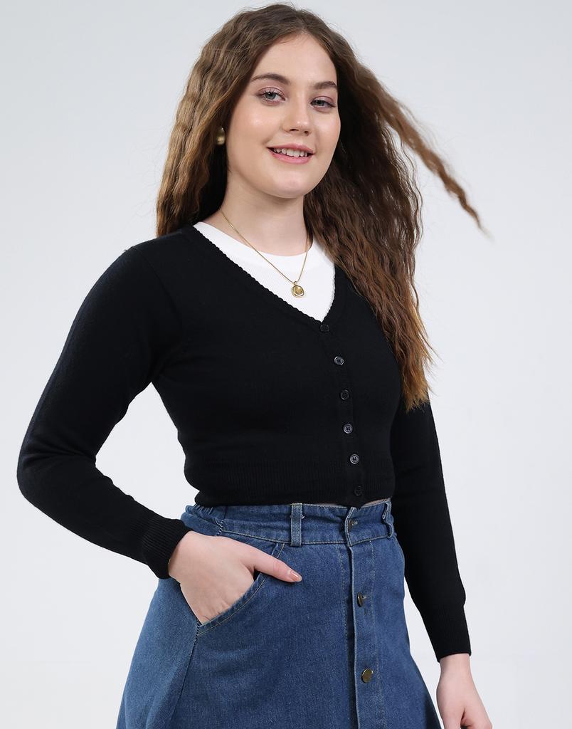 MONTE CARLO Damen V-Ausschnitt Langarm Strickjacke