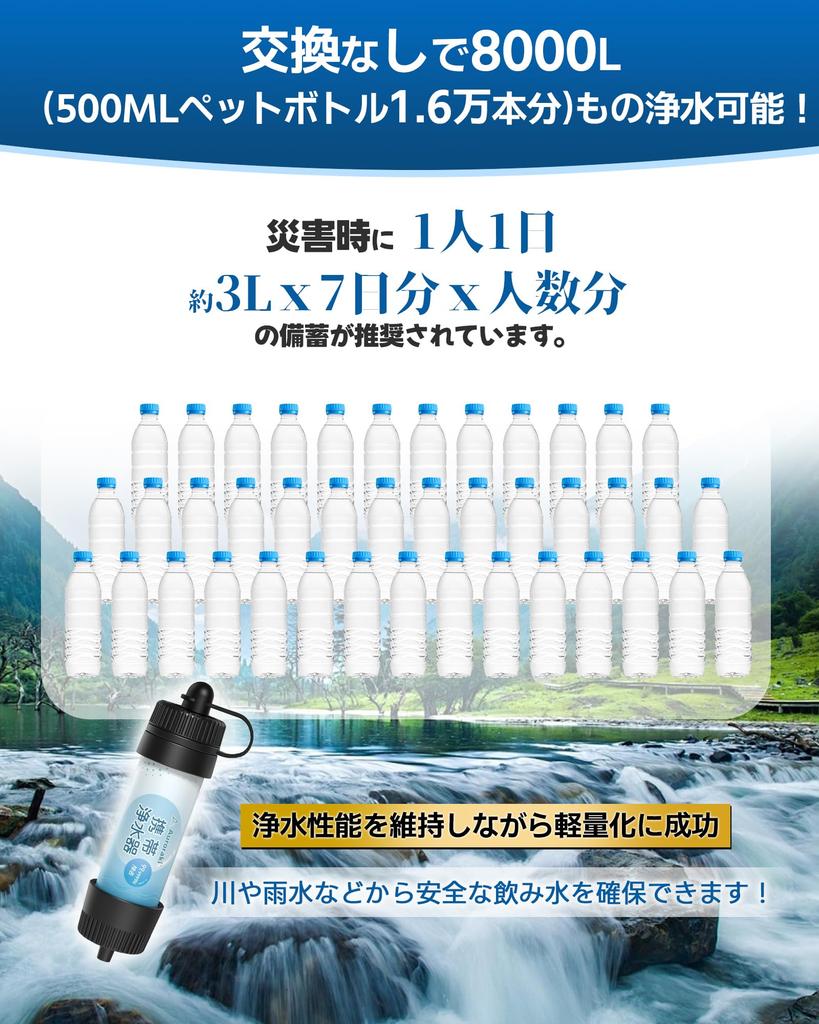 Auroraki Portable Water Purifier for Disaster Outdoor 8000L Filter and Hollow Fiber Membrane Filter Replacement Ideal for and of and Welfare
