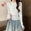 Fake Two Hanging Neck Knitted Bottom Shirt for For Women In Spring and Autumn Slim Look Chic Chic with Sweater Long-sleeved Blouse