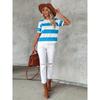 Short Sleeve Striped T-Shirt, Crew Neck Casual Top For Summer & Spring, Women's Clothing